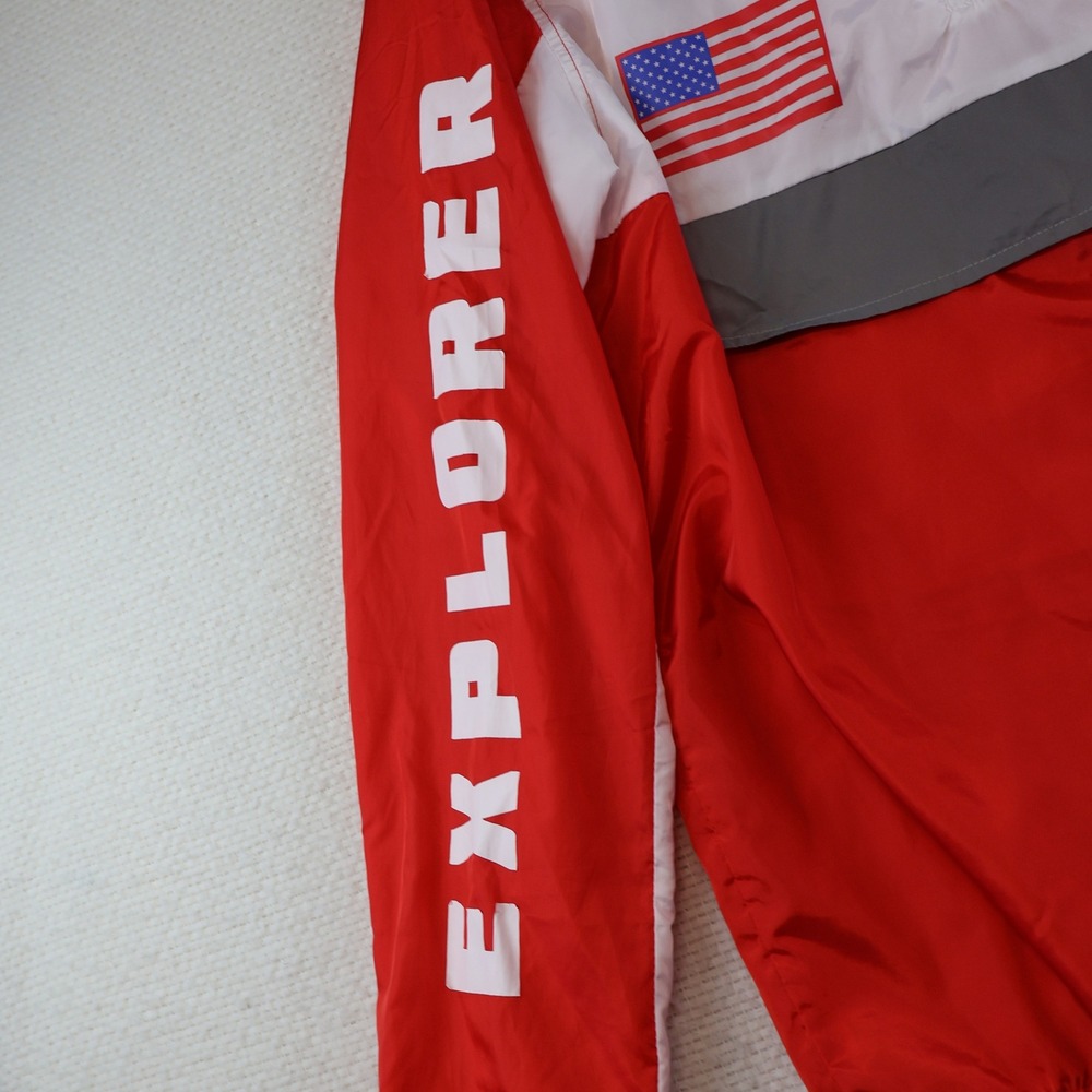 Hyper Space Mens S Windbreaker Red White NASA Explorer Space Lab 3 Patch Hooded - Picture 9 of 11